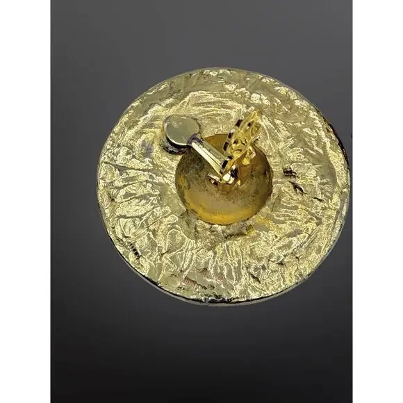 Vintage Etruscan Medallion Gold Plated Clip On Earrings
